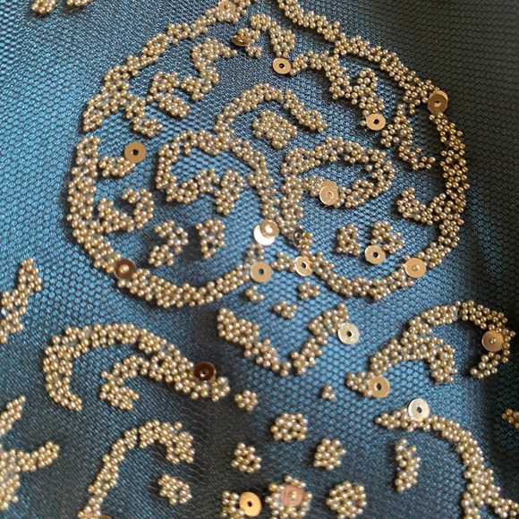 Adrianna Papell Boutique Elegant Teal and Gold Dress - Picture 6 of 14